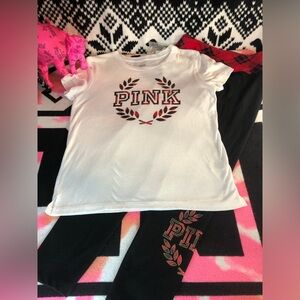 NWOT Pink Victoria Secret T-shirt and Matching Yoga Leggings Outfit Set